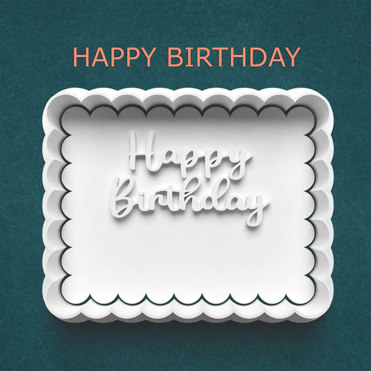 Happy Birthday Cookie Cutter & Embosser – Scalloped Rectangle | 4 Sizes