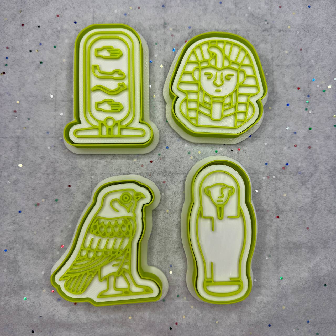 Ancient Egypt Cookie Cutter Set – Sphinx, Sarcophagus, Falcon & Hieroglyphics (4-Pack)