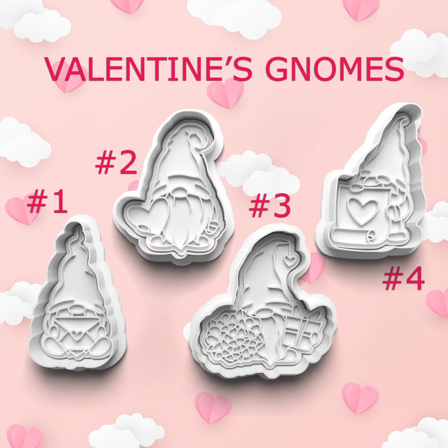 Valentine’s Gnome Cookie Cutter & Stamp Set – 4 Styles Available