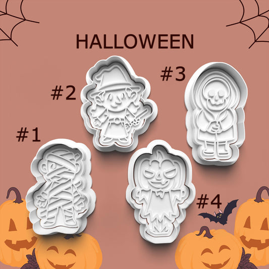 Halloween Cutter & Stamp Set – Mummy, Witch, Skeleton and Pumpkin Head