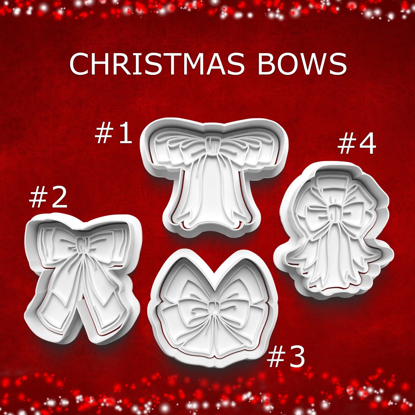 Christmas Bow Cookie Cutter & Stamp Set – 4 Elegant Holiday Designs