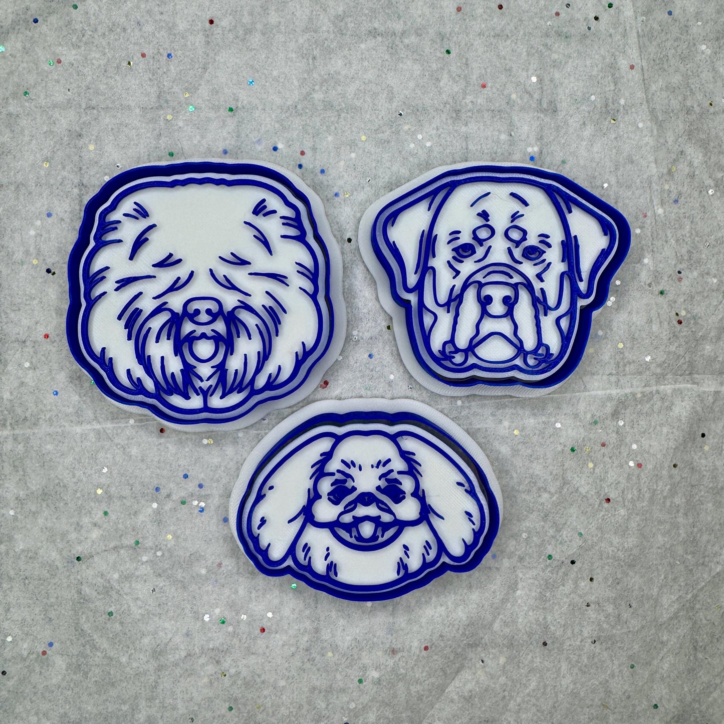 Pekingese, Old English Sheepdog, and Rottweiler Dog Face Cookie Cutter Set