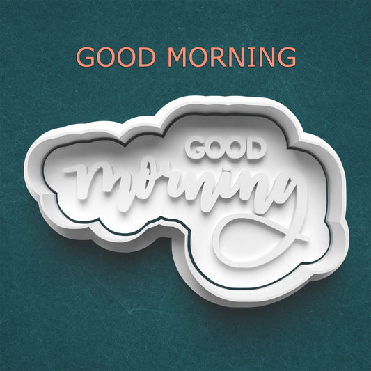 Good Morning Cutter & Stamp – Wake-Up Phrase Cookie or Clay Design