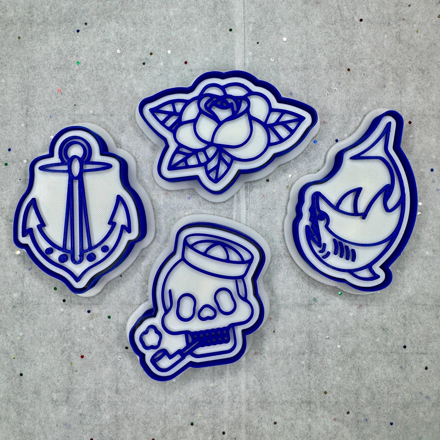 Tattoo Cookie Cutter Set – Anchor, Rose, Skull, Shark