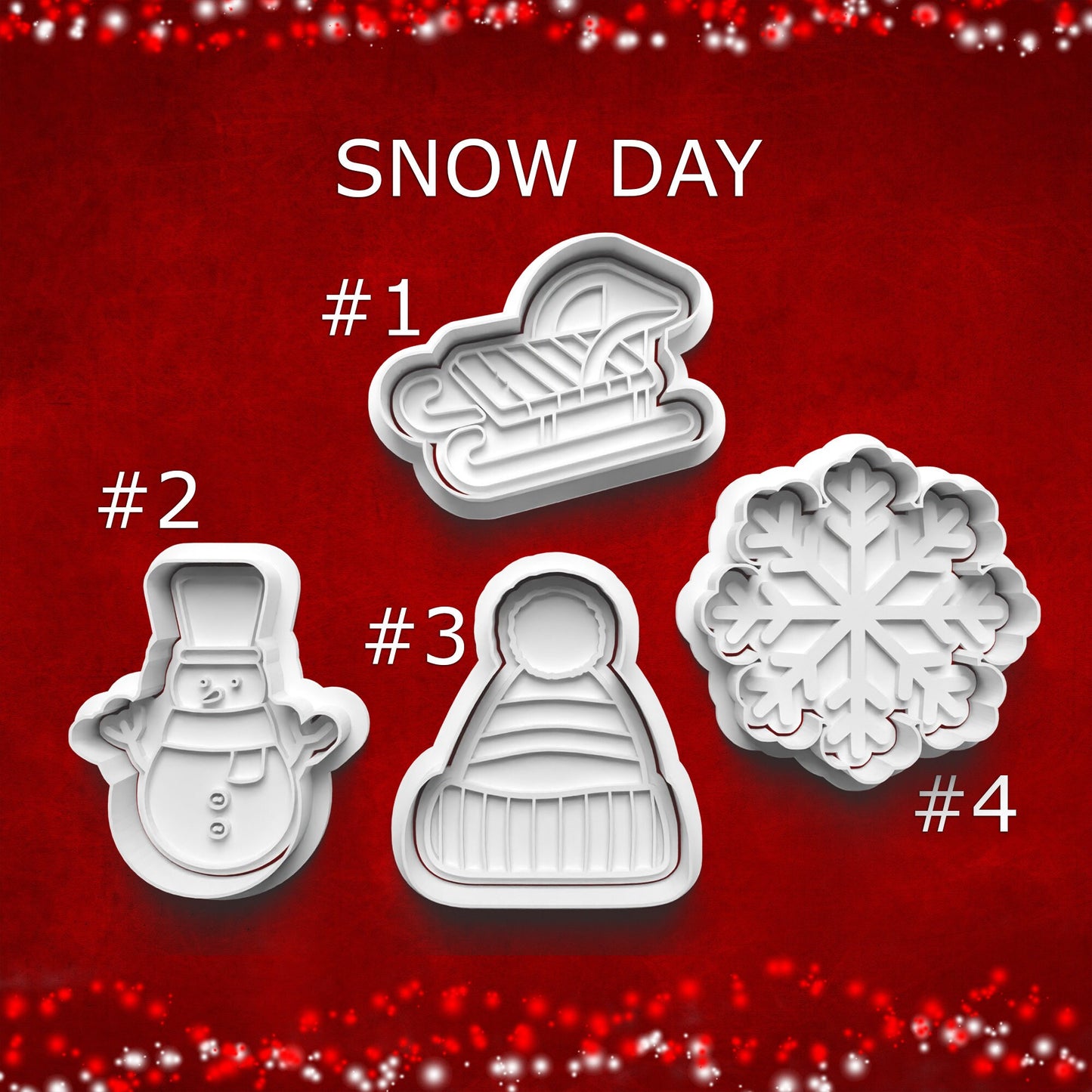 Snow Day Cookie Cutters – Sled, Snowman, Hat & Snowflake Set