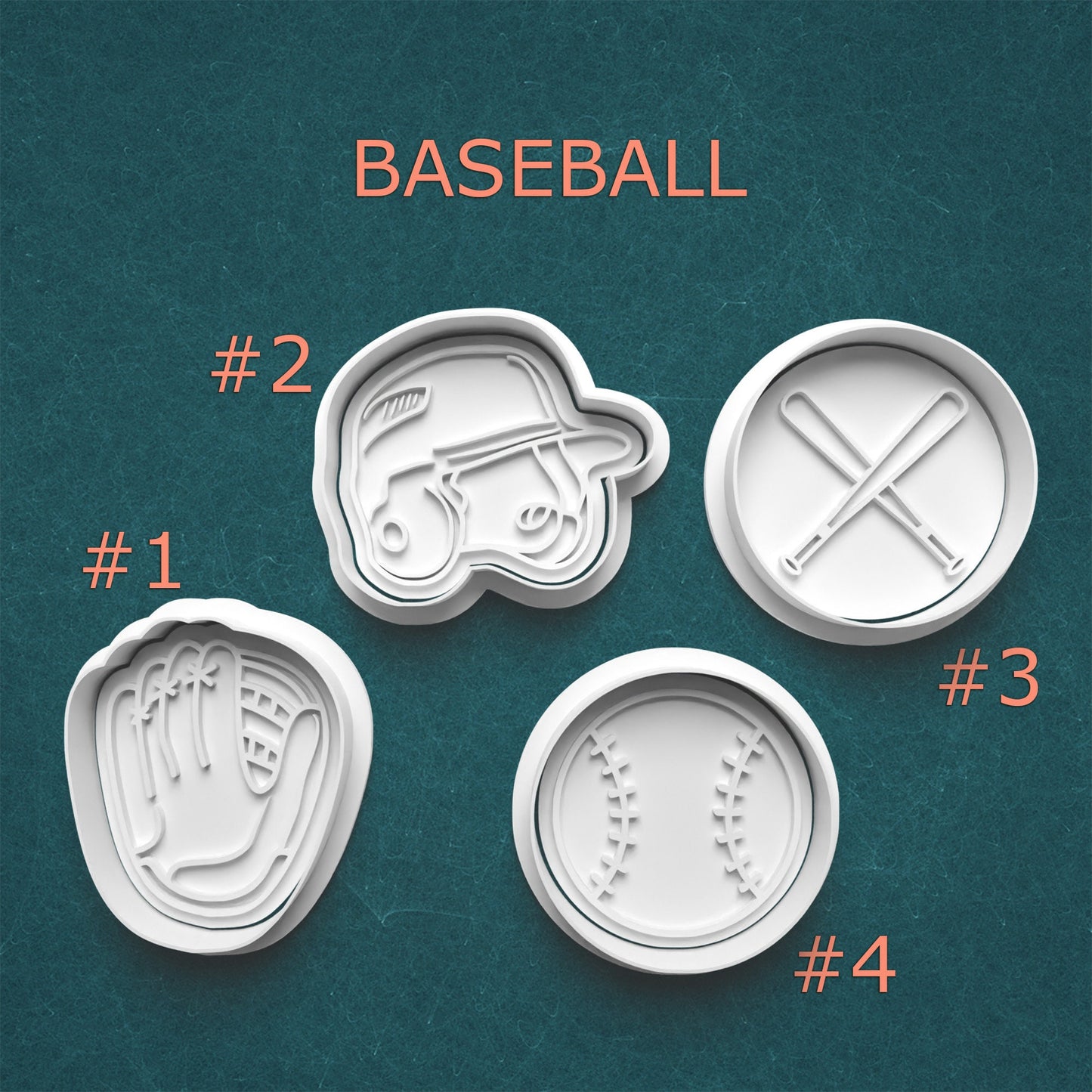 Baseball Cookie Cutters + Stamps ~ Glove, Bat, Ball & Helmet Clay Cutters