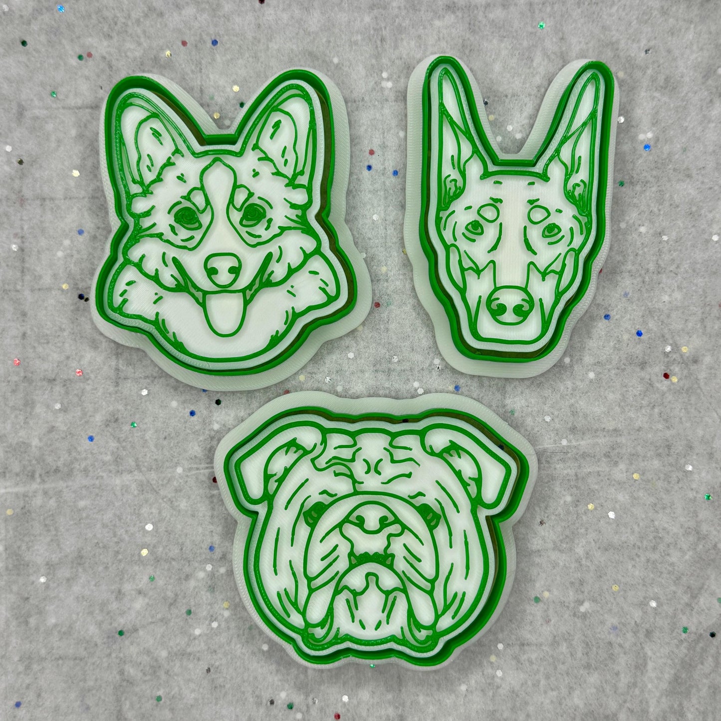 Dog Cookie Cutter & Stamp Set – Corgi, Bulldog & Doberman