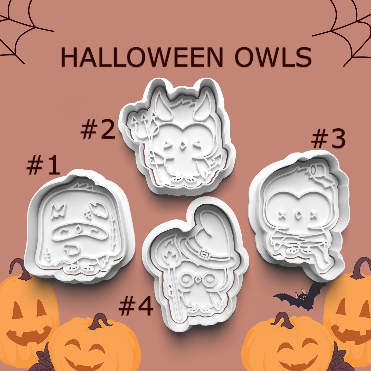 Halloween Owl Cookie Cutter & Stamp Set – 4 Spooky-Cute Styles