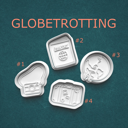 Globetrotter Cookie Cutters – Travel Set with Camera, Passport, Globe & Suitcase (Tiny to Large)