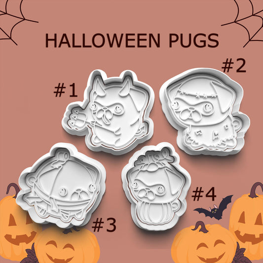 Halloween Pug Cookie Cutter Set – 4 Spooky Pug Designs