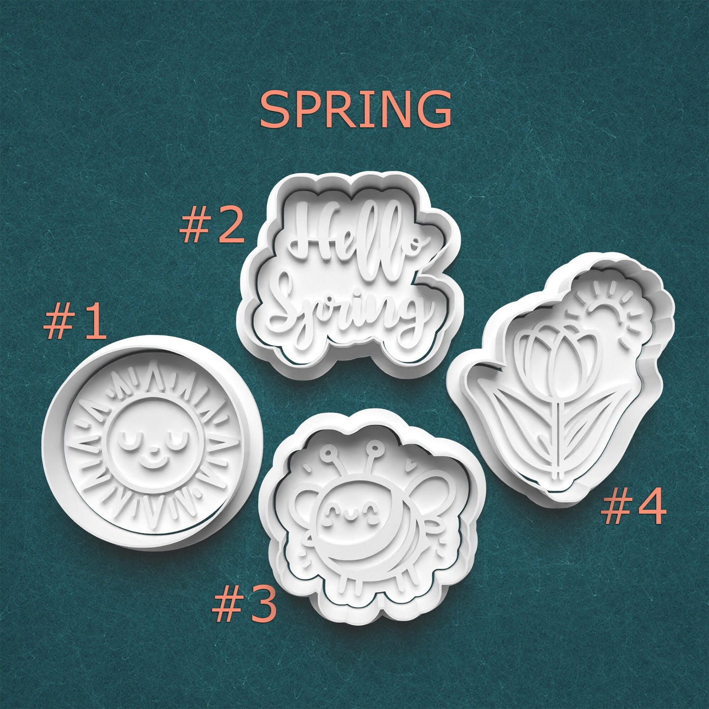 Spring Cookie Cutters – Sun, Hello Spring, Bee & Flower