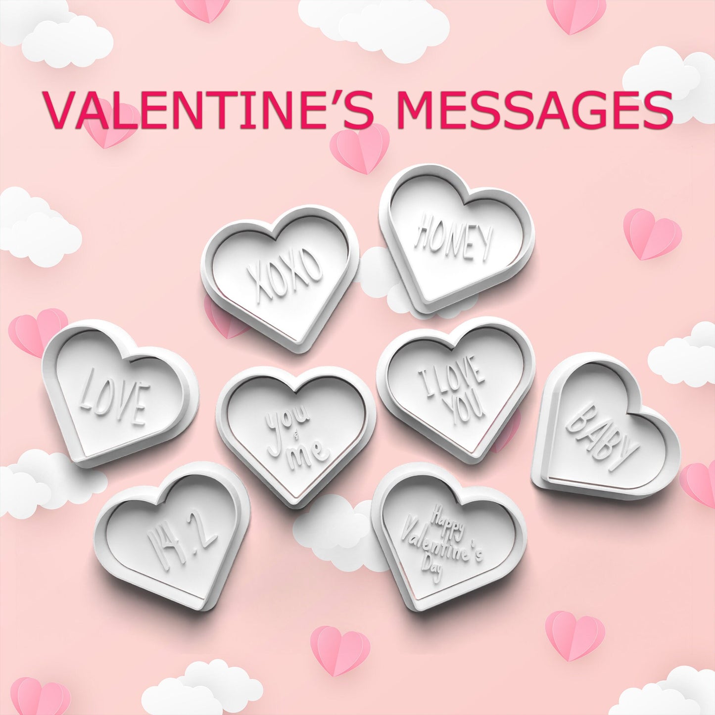 Valentine’s Day Cookie Cutter Set – 8 Heart Message Designs