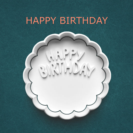 Happy Birthday Cookie Cutter – Scalloped Party Plaque