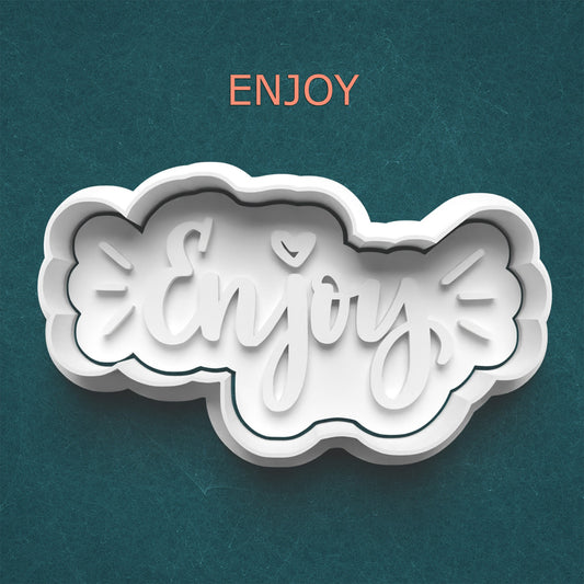 Enjoy Cutter & Stamp – Handwritten Phrase Cookie or Clay Design