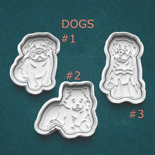 Dogs Cutter & Stamp Set – Rottweiler, Samoyed, and Pug Cookie Designs