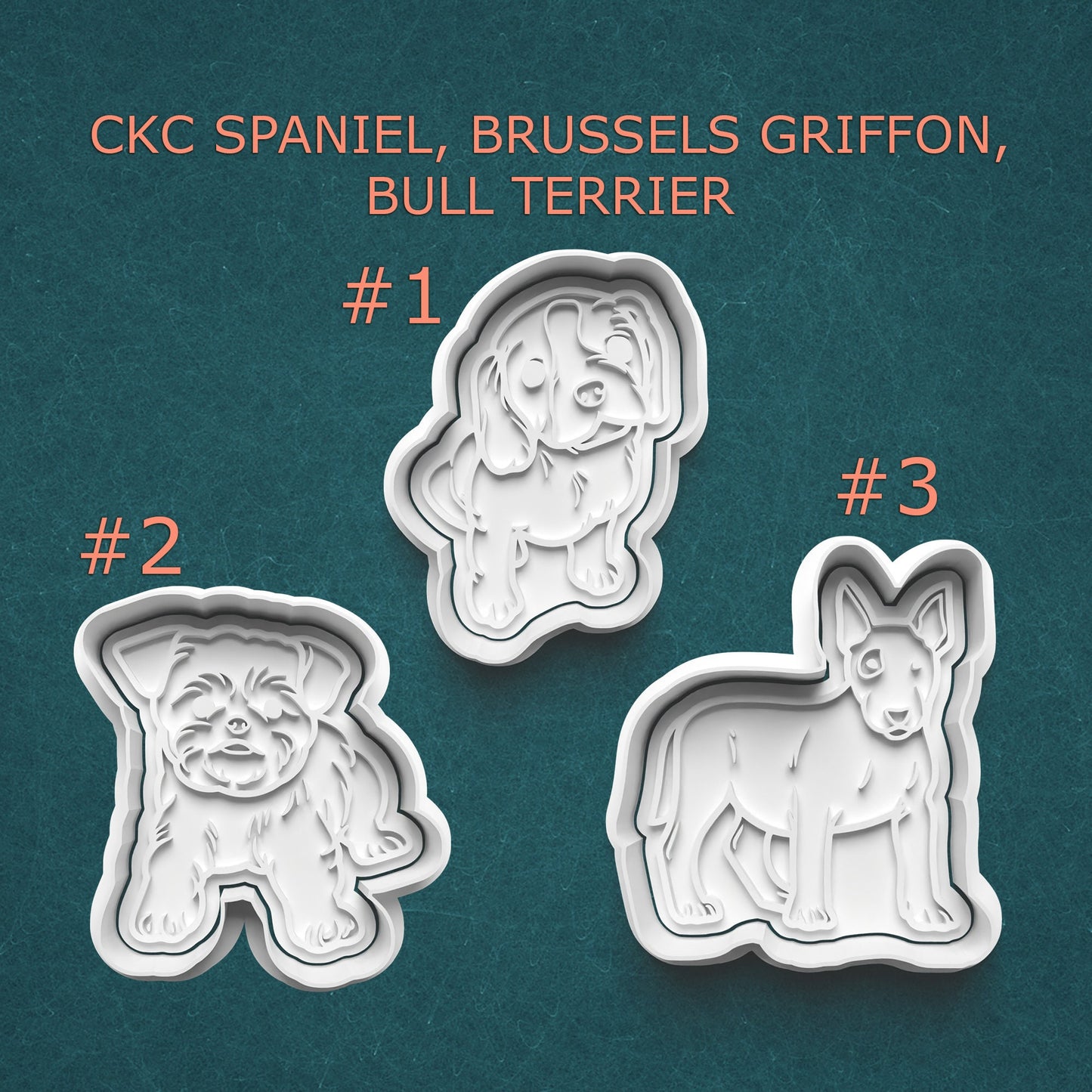 Dog Breeds Cookie Cutter & Stamp Set – 3 Styles Available (Spaniel, Griffon, Bull Terrier)