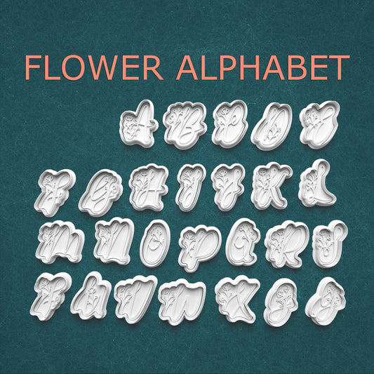 Flower Alphabet Cookie Cutter & Stamp Set (A–Z)