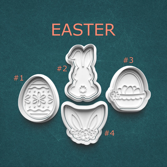 Easter Cookie Cutter & Stamp Set – Egg, Bunny & Basket Designs | 4 Styles Available