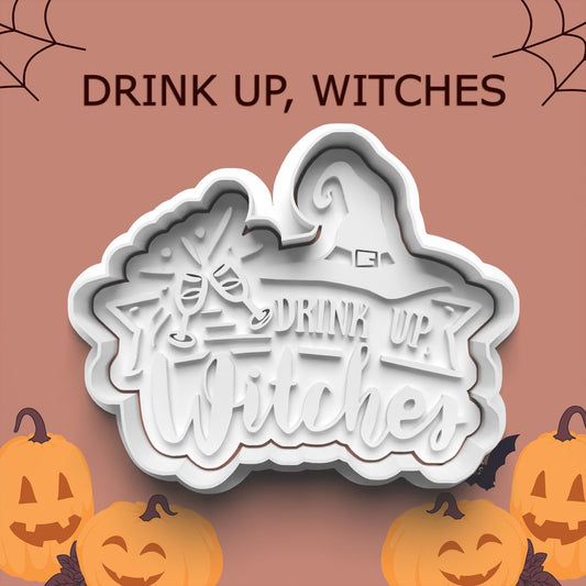 Drink Up, Witches Cookie Cutter – Halloween Party Cutter with Witch Hat & Glasses