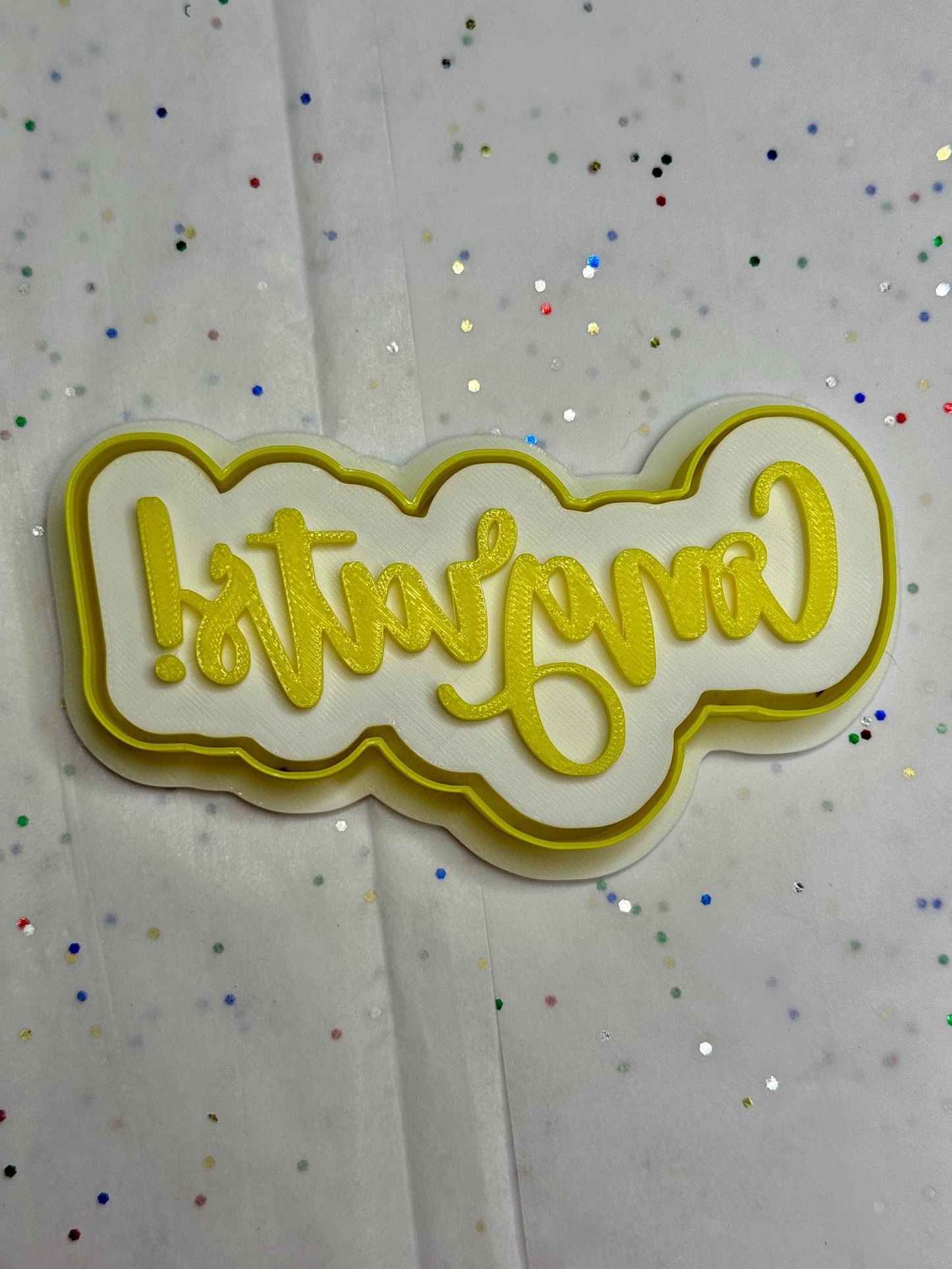 Congrats! Cutter & Stamp – Celebration Phrase Cookie or Clay Design