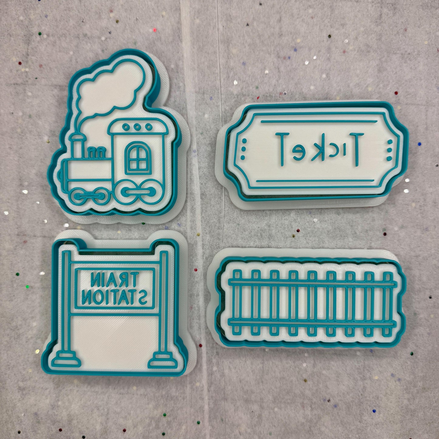 Train Cookie Cutter Set – Ticket, Train, Station & Tracks