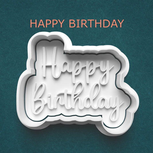 Happy Birthday Cutter & Stamp – Celebration Phrase Cookie Design