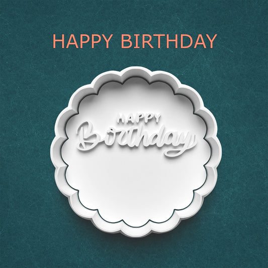 Happy Birthday Cookie Cutter – Scalloped Plaque Design