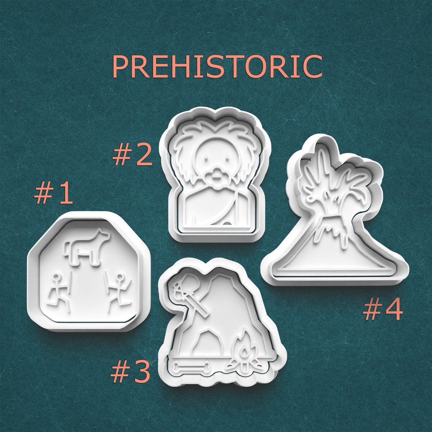 Prehistoric Cookie Cutter Set – 4 Caveman Era Designs