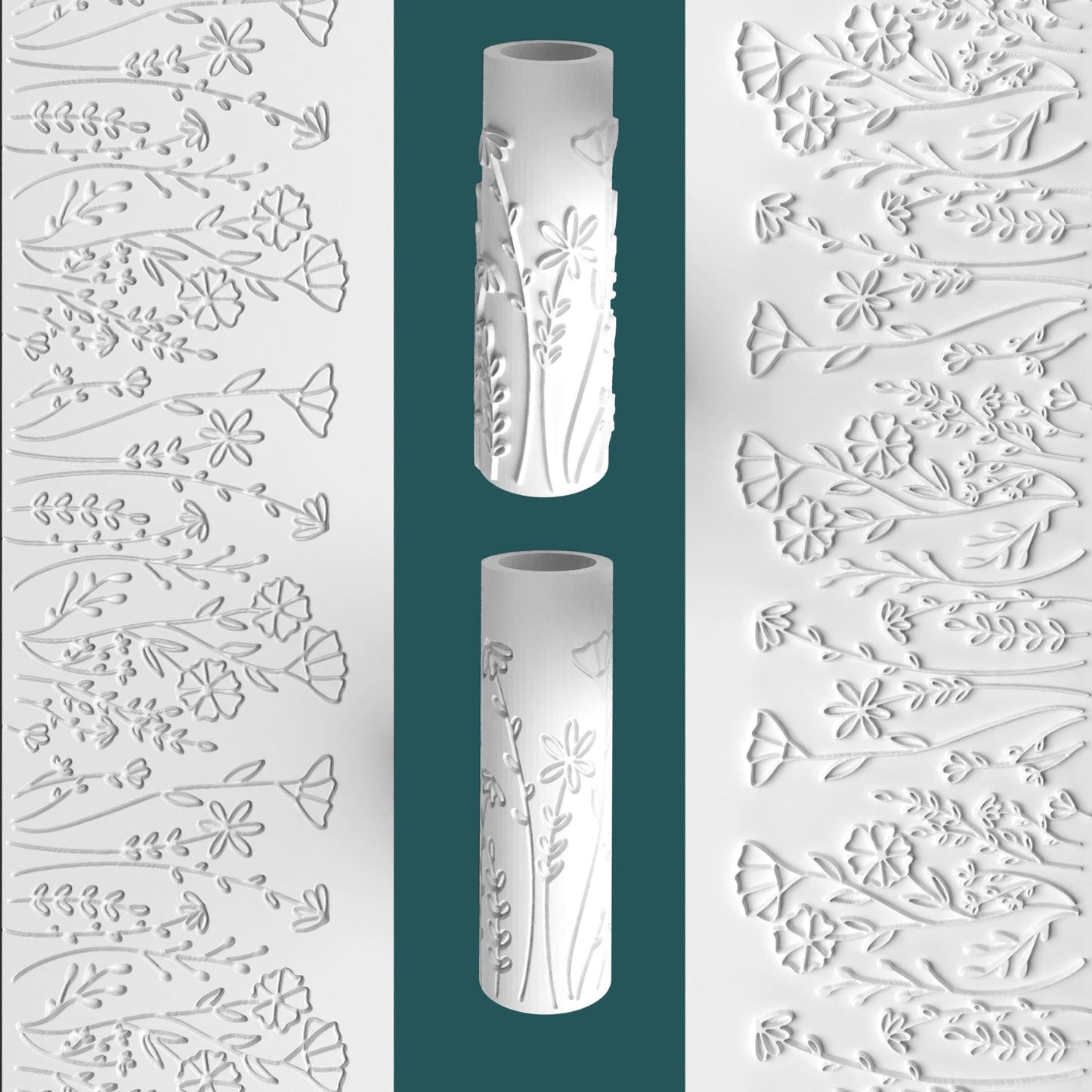 Wildflower Floral Texture Roller – Botanical Design for Clay & Fondant