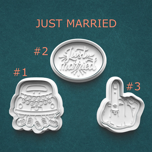 Just Married Cookie Cutter & Stamp Set – 3 Styles Available