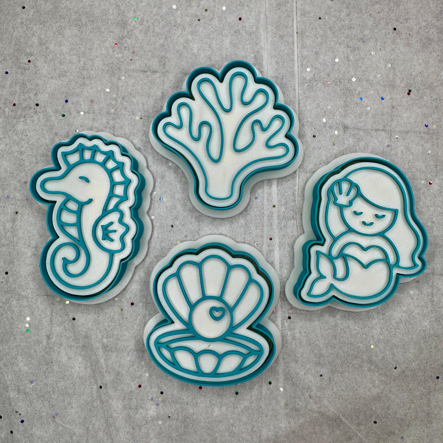 Mermaid Cookie Cutter & Stamp Set – 4 Underwater Designs