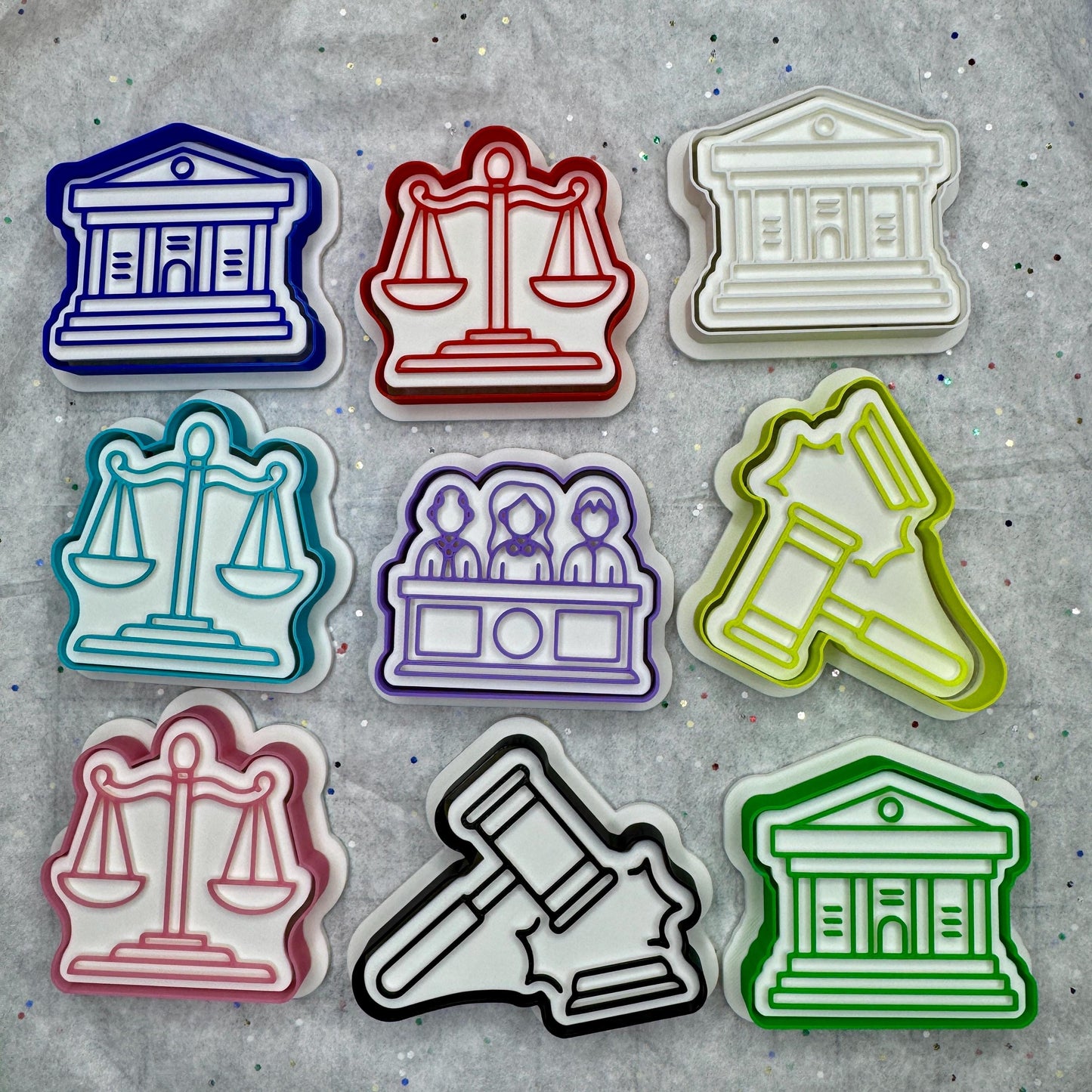 Courtroom Cookie Cutter Set – Gavel, Judge, Courthouse & Scales