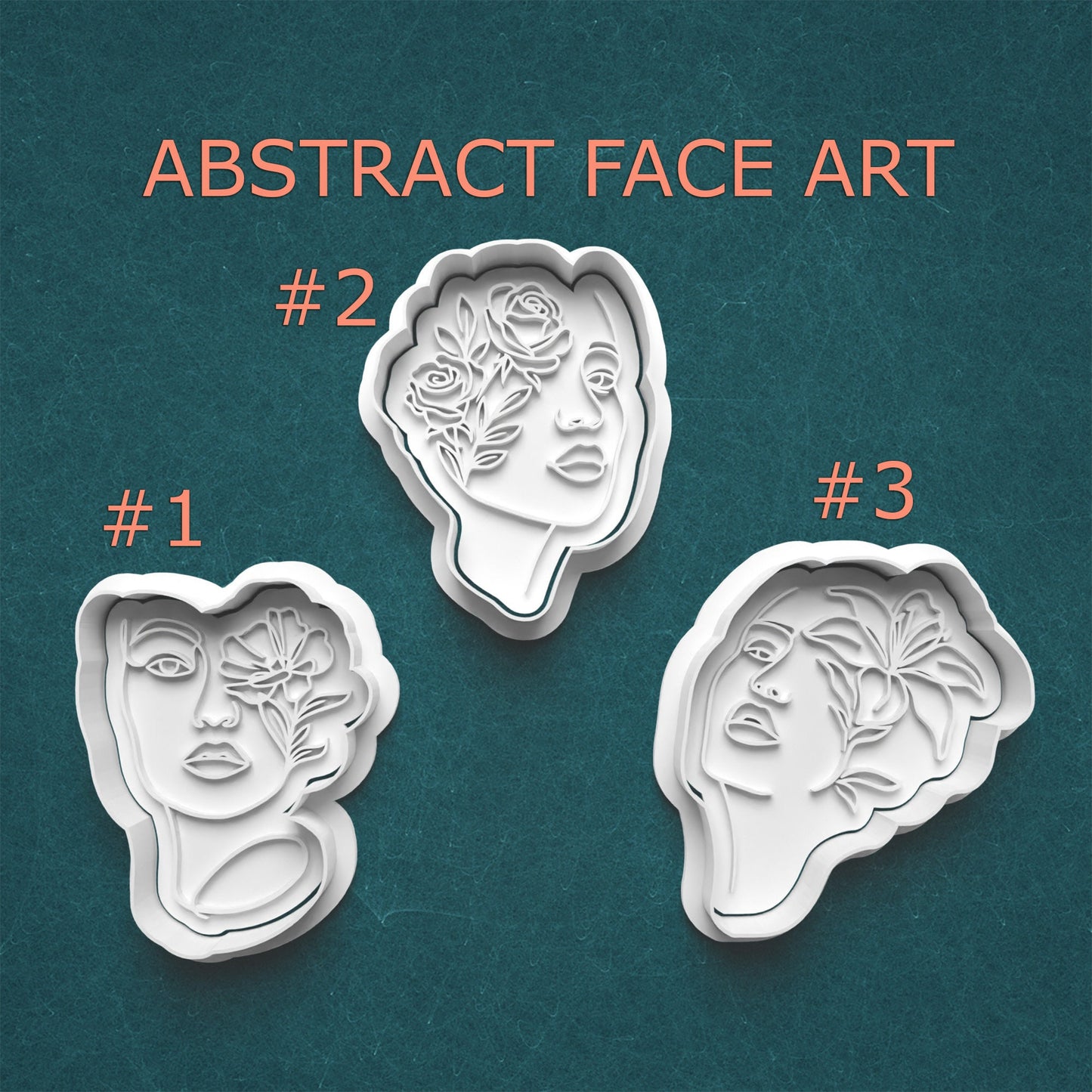 Abstract Face Art Cutter & Stamp Set – Floral Line Art Cookie Design