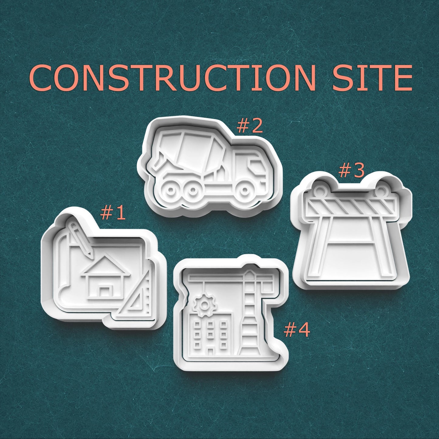 Construction Site Cookie Cutter & Stamp Set – Builder Theme (4 Sizes)
