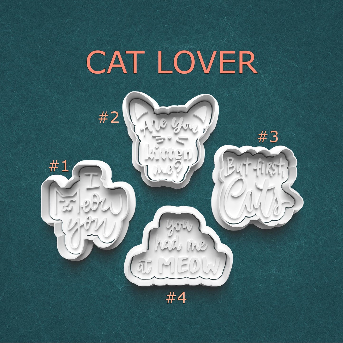 Cat Lover Quote Cookie Cutter & Stamp Set – 4 Styles Available