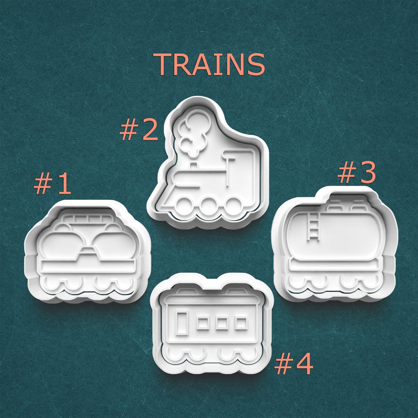 Train Cookie & Clay Cutter Set – Engine, Tank Car, Locomotive, Caboose