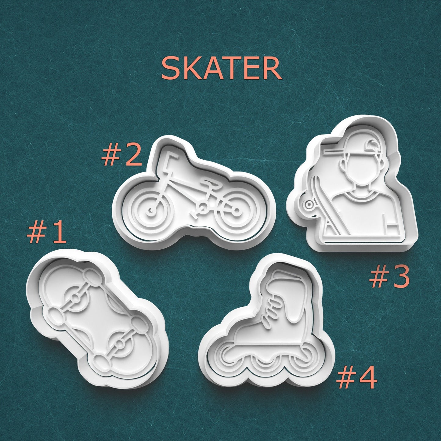Skate & Ride Cookie & Clay Cutter Set – Skateboarder, Rollerblade, Bike, Skate
