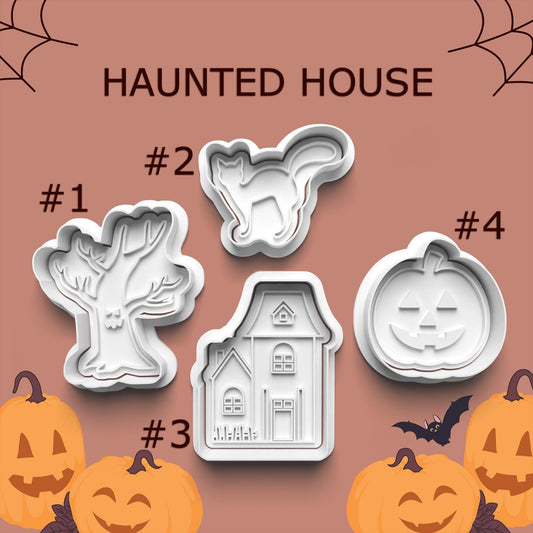 Haunted House Cookie Cutter Set – Tree, Cat, House, Pumpkin