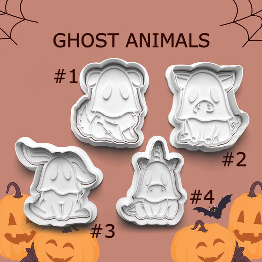 Ghost Animals Cookie Cutter Set – Dog, Pig, Bunny & Unicorn