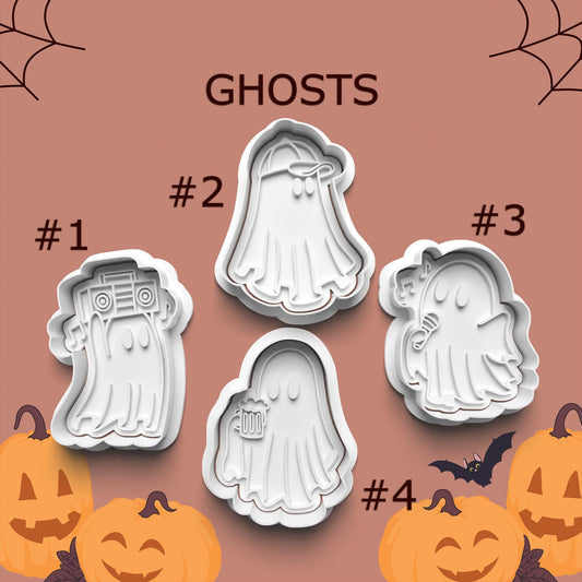 Funny Ghost Cookie Cutter Set – 4 Halloween Ghosts with Boombox, Beer, and More