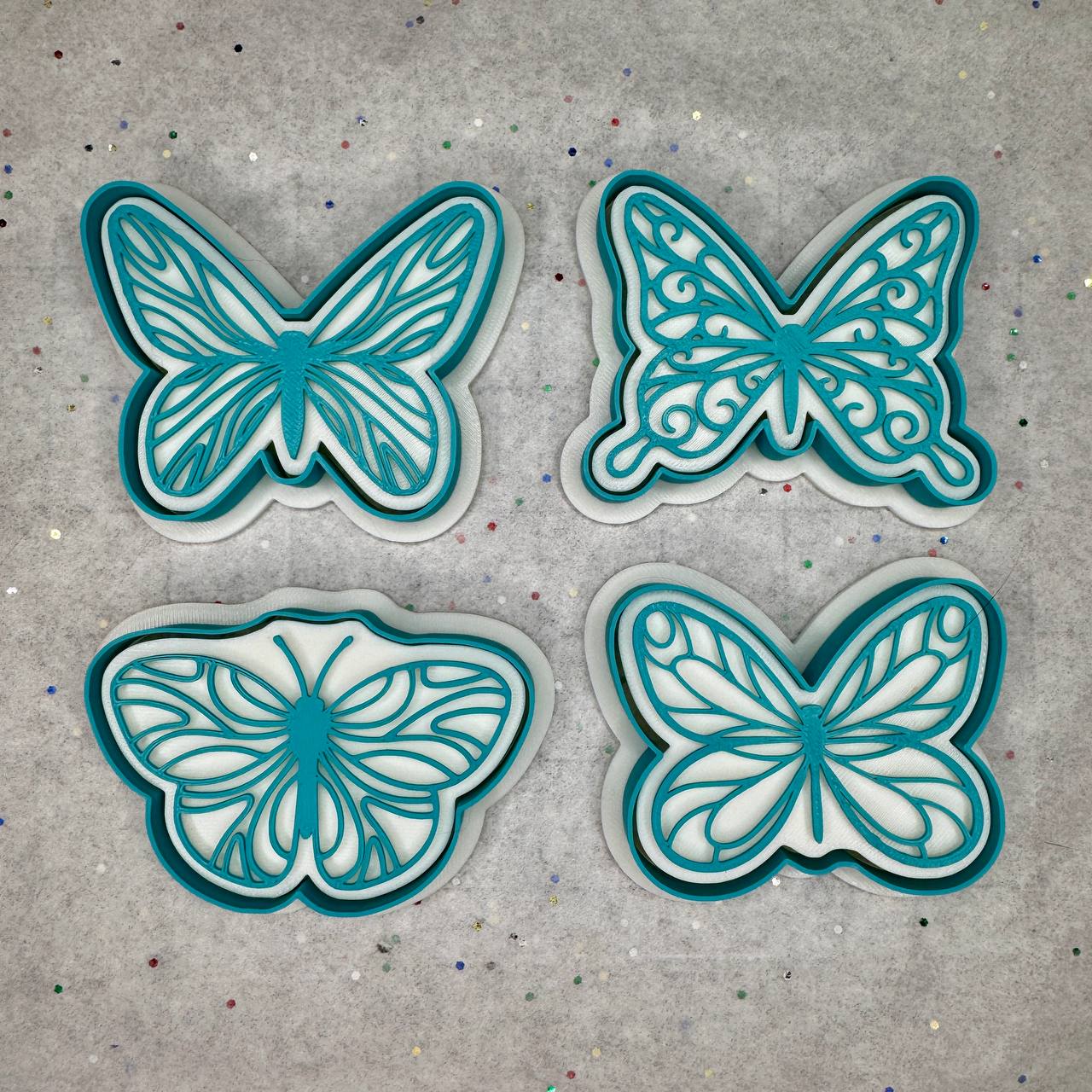 Butterfly Cookie Cutter & Stamp Set – 4 Sizes + Delicate Wing Designs