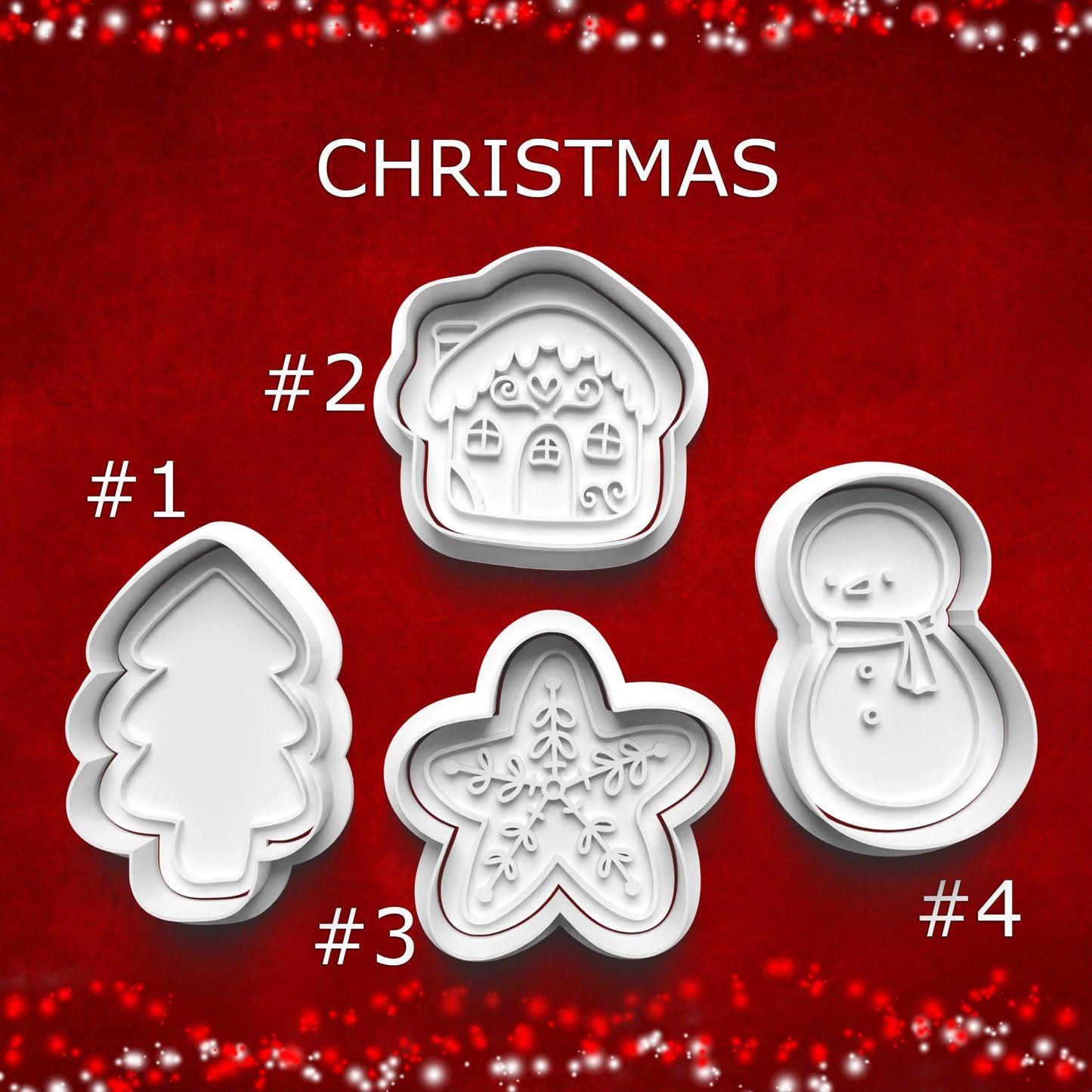 Christmas Cookie Cutter Set – Tree, Cottage, Snowflake & Snowman