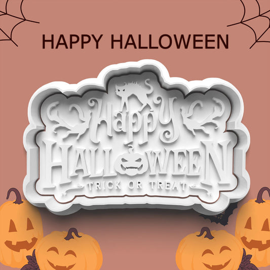 Happy Halloween Trick or Treat Cookie Cutter – Cat, Bat & Pumpkin Design
