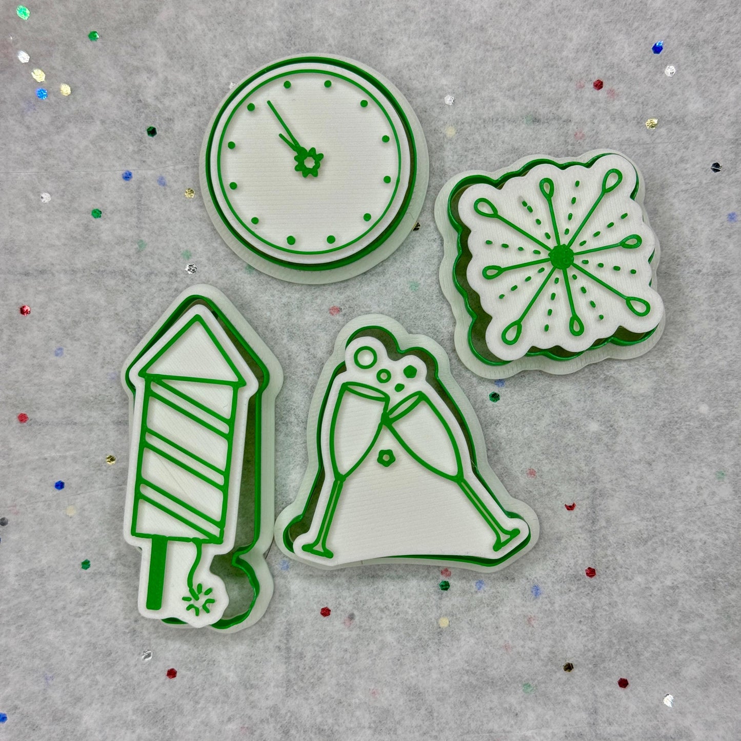 New Year's Eve Cookie Cutter Set – Clock, Fireworks, Rocket & Champagne
