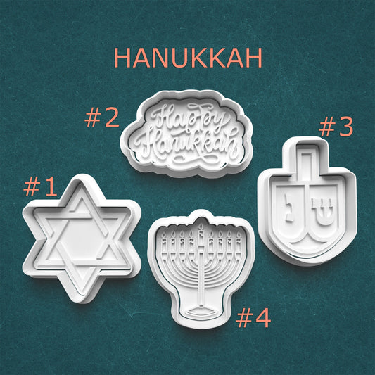 Hanukkah Cookie Cutter Set – Star of David, Menorah, Dreidel & Happy Hanukkah