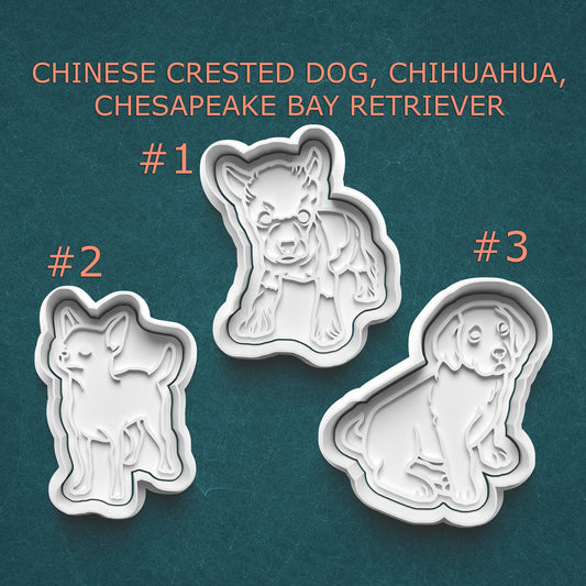 Dog Cookie Cutters – Chinese Crested, Chihuahua & Chesapeake Bay Retriever (4 Sizes)