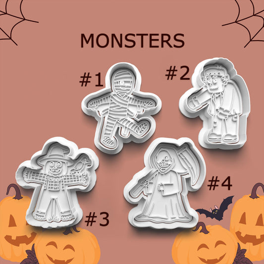 Monsters Cookie Cutter Set – Halloween Mummy, Frankenstein, Scarecrow & Grim Reaper