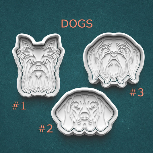 Dog Faces Cookie Cutters – Yorkshire, Vizsla & Shih Tzu (Tiny to Large)