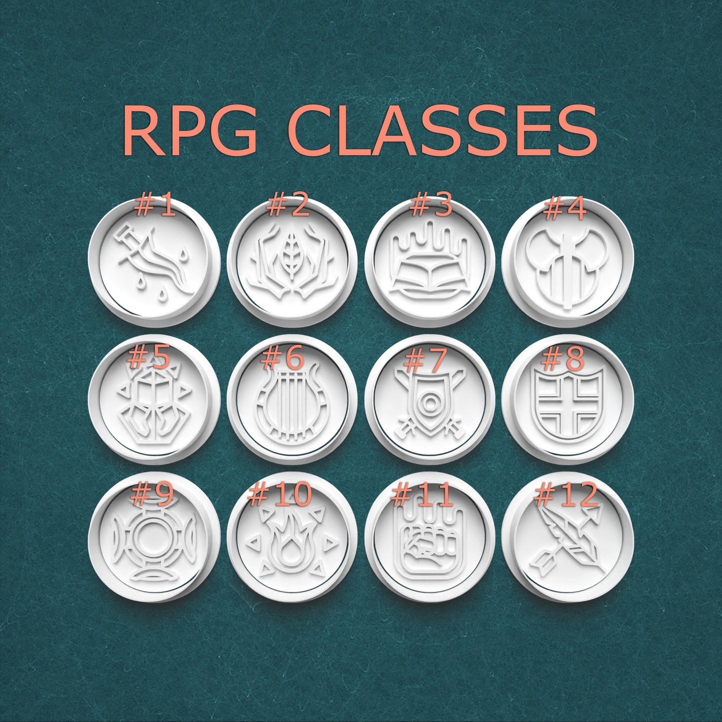RPG Class Cookie Cutter Set – Fantasy Class Icons – 12 Class Designs