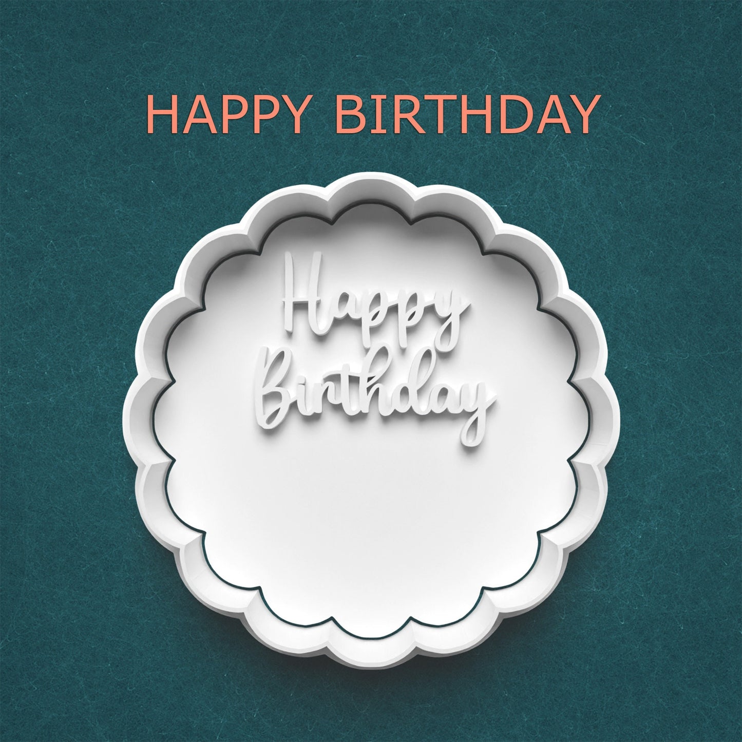 Happy Birthday Cookie Cutter – Round Scalloped Edge with Script Font